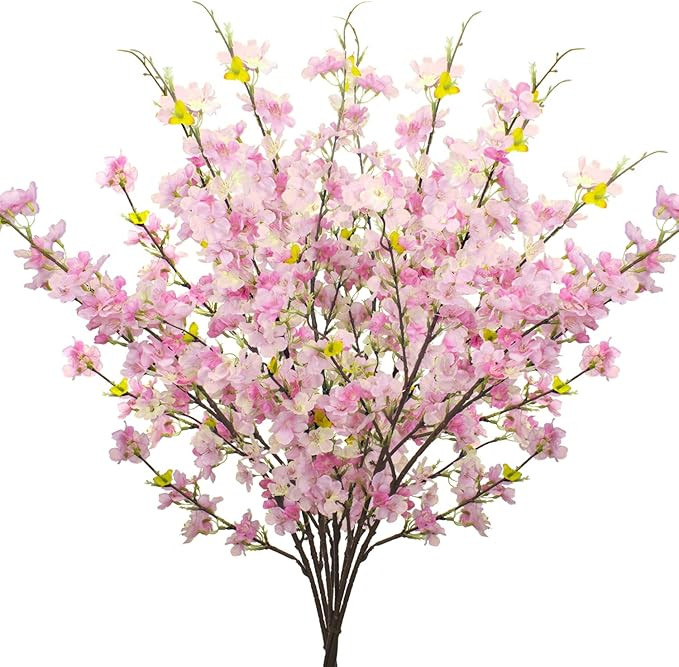 Grunyia Artificial Cherry Blossom Branches Fake Flower Silk Tall Stems for Home Wedding Table Vas... | Amazon (US)