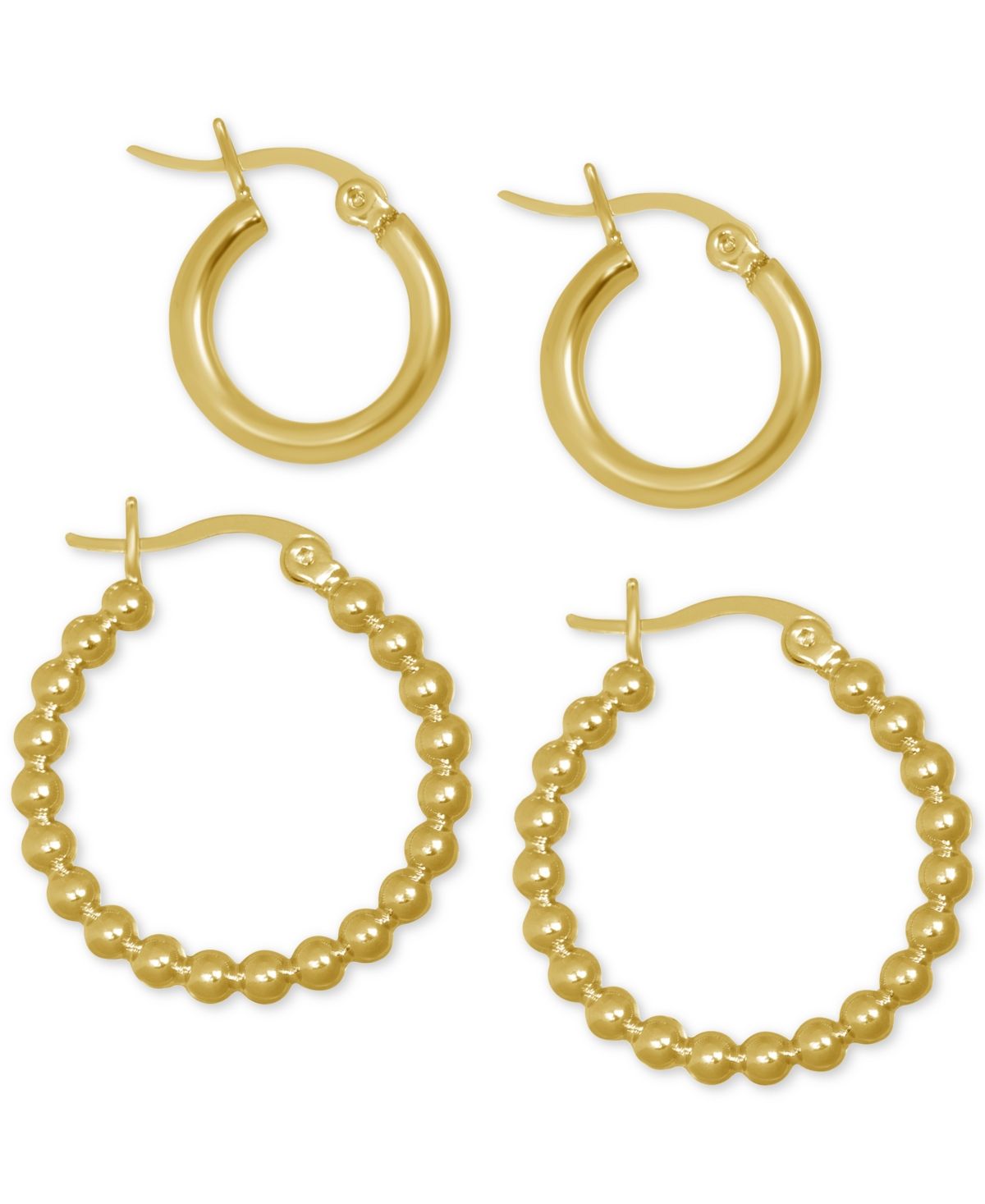 And Now This 2-Pc. Set Polished Small Hoop & Beaded Hoop Earrings in Gold-Plate or Silver Plate | Macys (US)