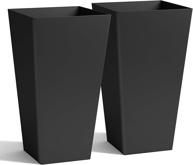 Worth Garden 20" Tall Planters Set of 2 – Large Black Tapered Plastic Flower Pots for Indoor & ... | Amazon (US)