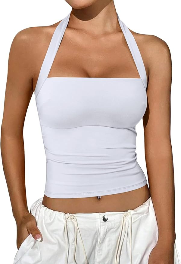 REORIA Halter Tops for Women Summer Sleeveless Going Out Outfits Y2K Trendy Cute Crop Tank Top Cl... | Amazon (US)
