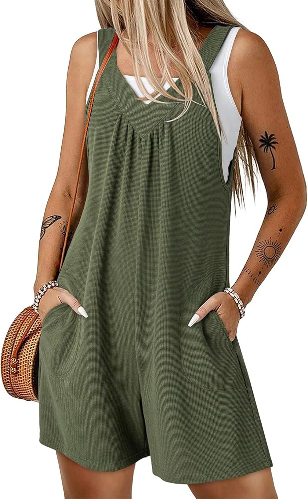 Dokotoo Women's Summer Sleeveless Waffle Knit Romper Tank Tops 2026 Jumpsuits with Side Pockets | Amazon (US)