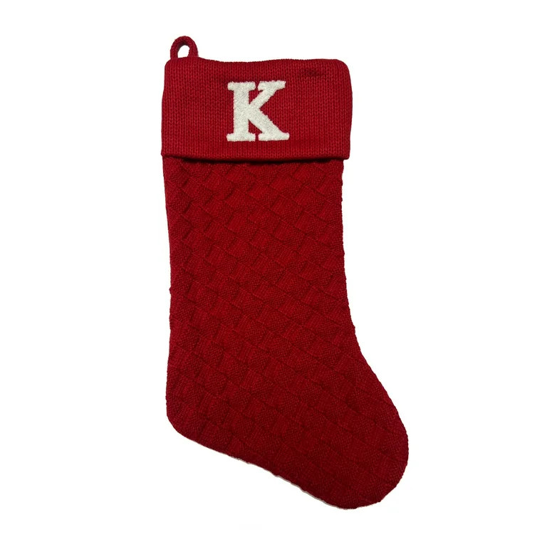 Red Knit Monogram Stocking, Letter K, 18 in, by Holiday Time | Walmart (US)