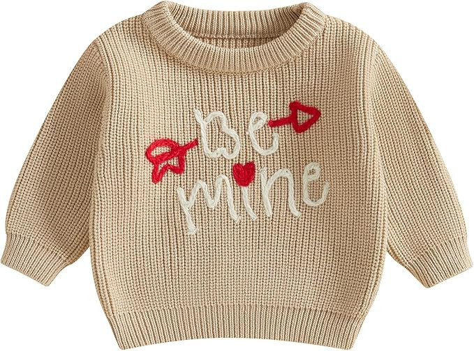 Lesimsam Toddler Baby Boy Girl Valentines Outfit Heart/Letter Embroidery Long Sleeve Knit Sweater... | Amazon (US)