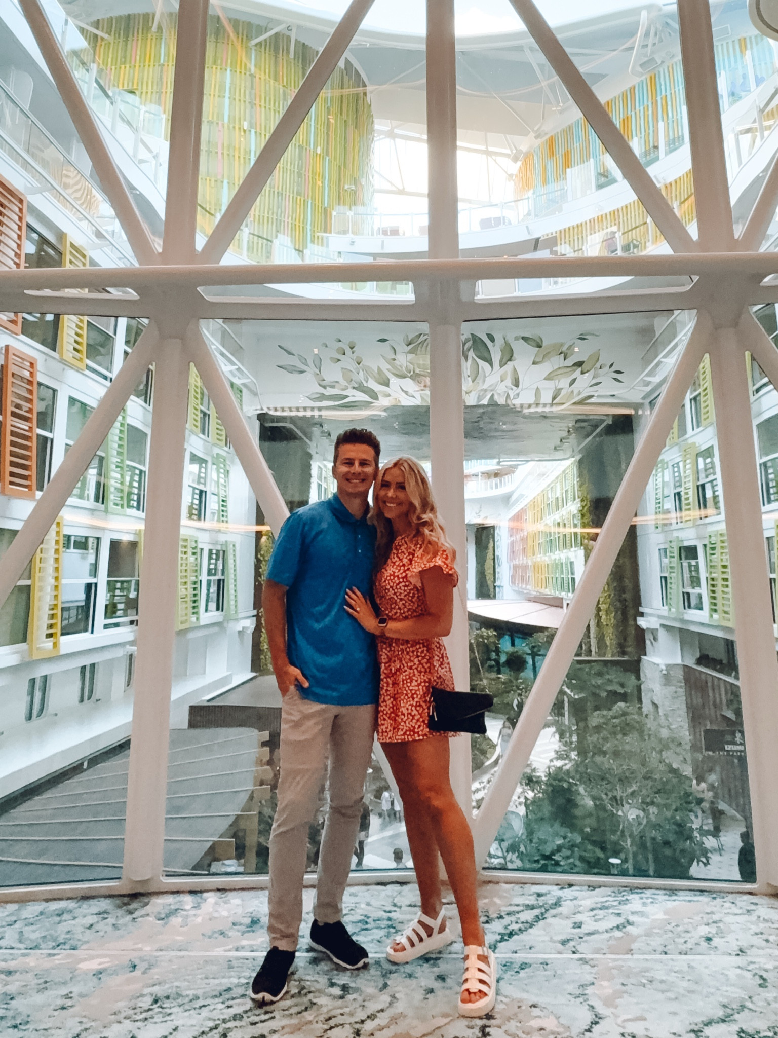 Cruise outfit! 
Romper: wearing M 
Sandals: true to size 
Men’s pants: true to size 
Men’s shoes: true to size 

| cruise fashion | cruise outfit | vacation | travel | men’s fashionn