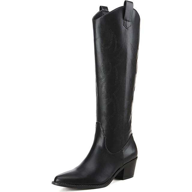 DREAM PAIRS Womens Cowboy Boots, Comfortable Pull On Zipper Chunky Heel Pointed Toe Embroidered W... | Amazon (US)