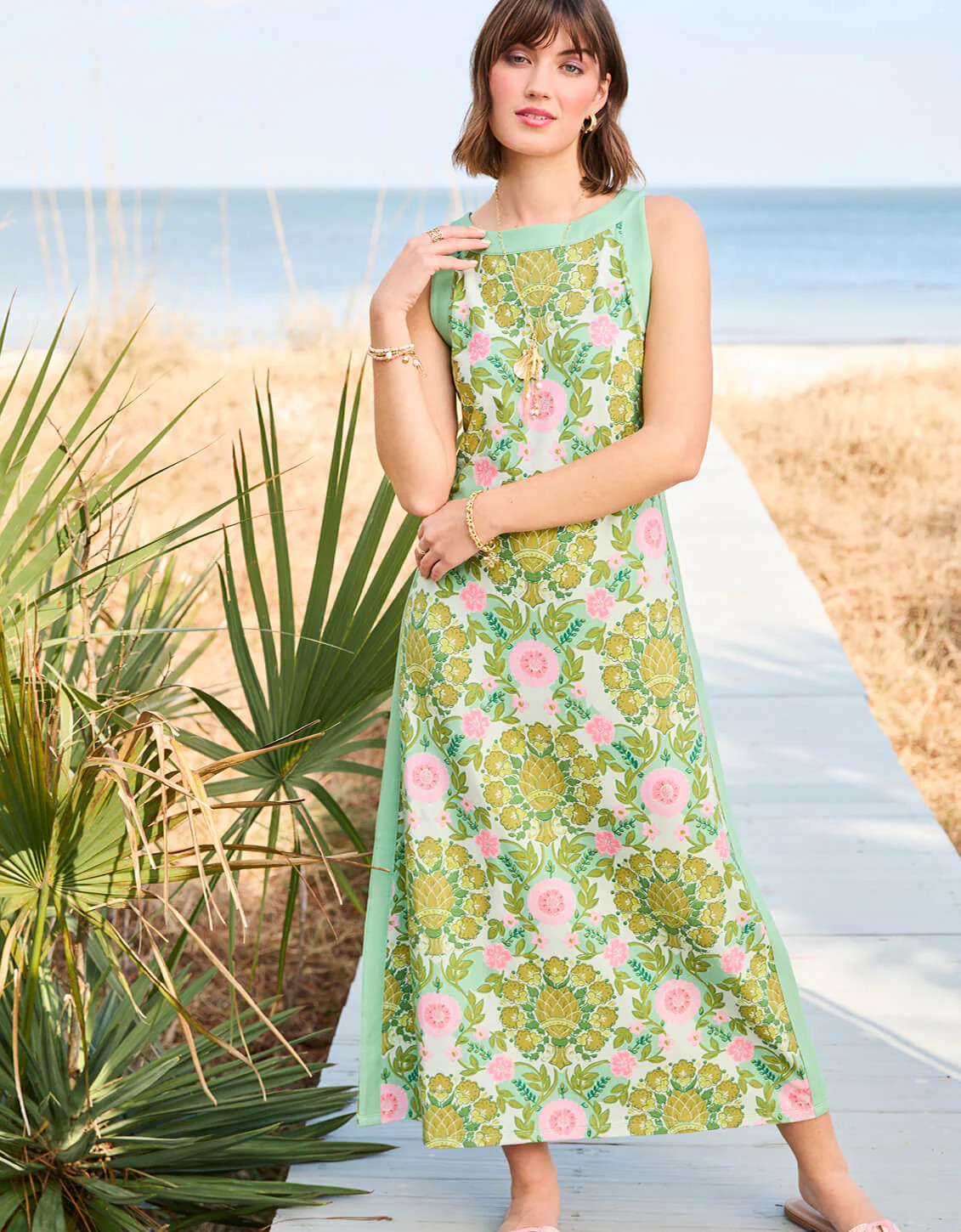 Madolyn Midi Dress Seawall Damask Lilac | Spartina 449