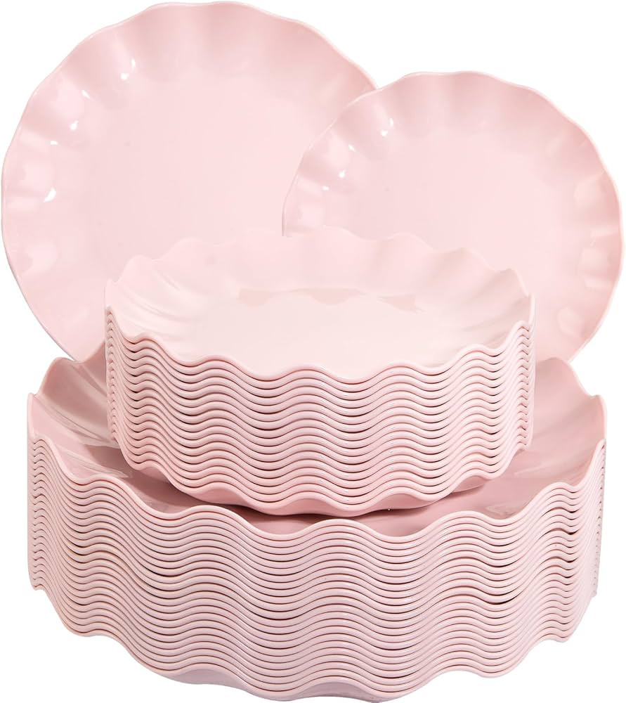 LIYH 24pcs Pink Plates Reusable,Plastic Plates Durable and Microwave Dishwasher Safe,Baby Shower ... | Amazon (US)