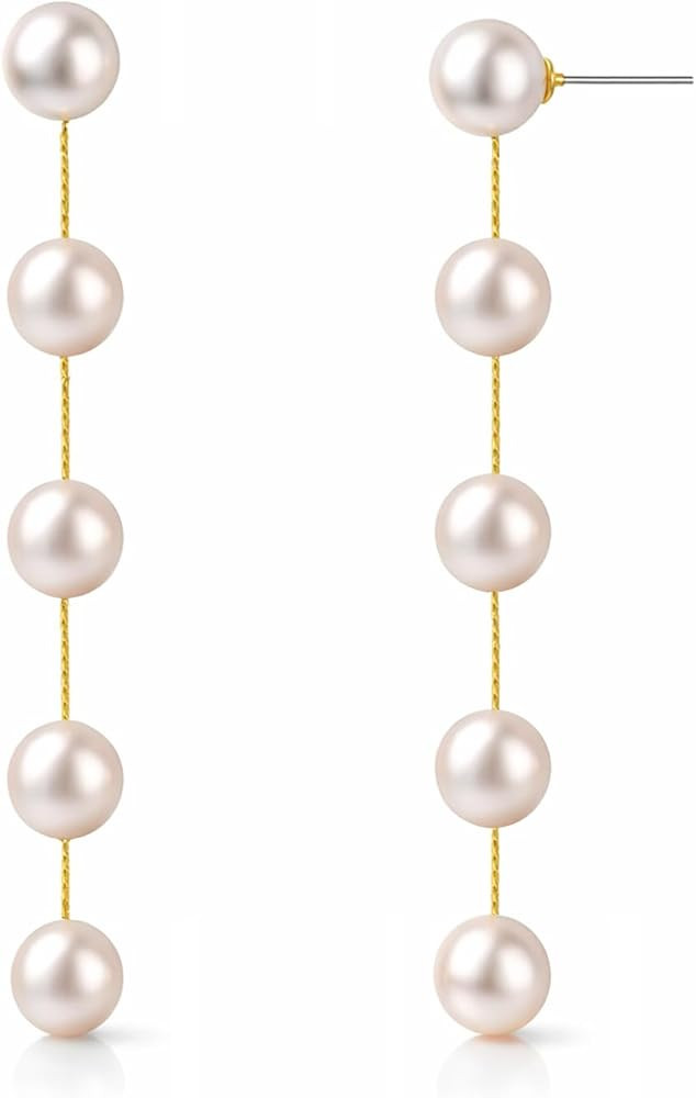 Long Real Freshwater Pearl Dangle Earrings Hanging Tassel String Multiple Genuine Pearl Drop Earr... | Amazon (US)