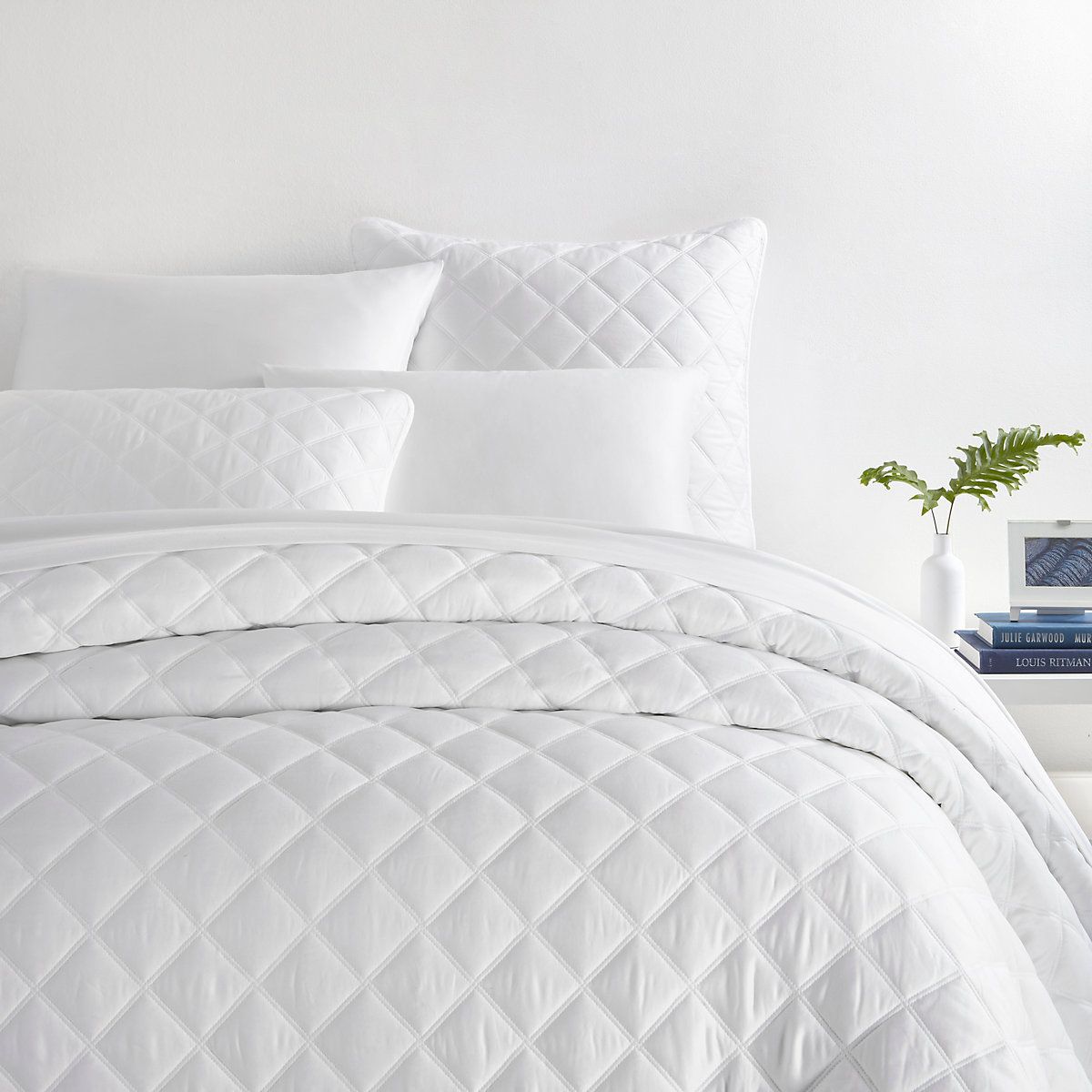 Quilted Silken Solid White Coverlet | Annie Selke