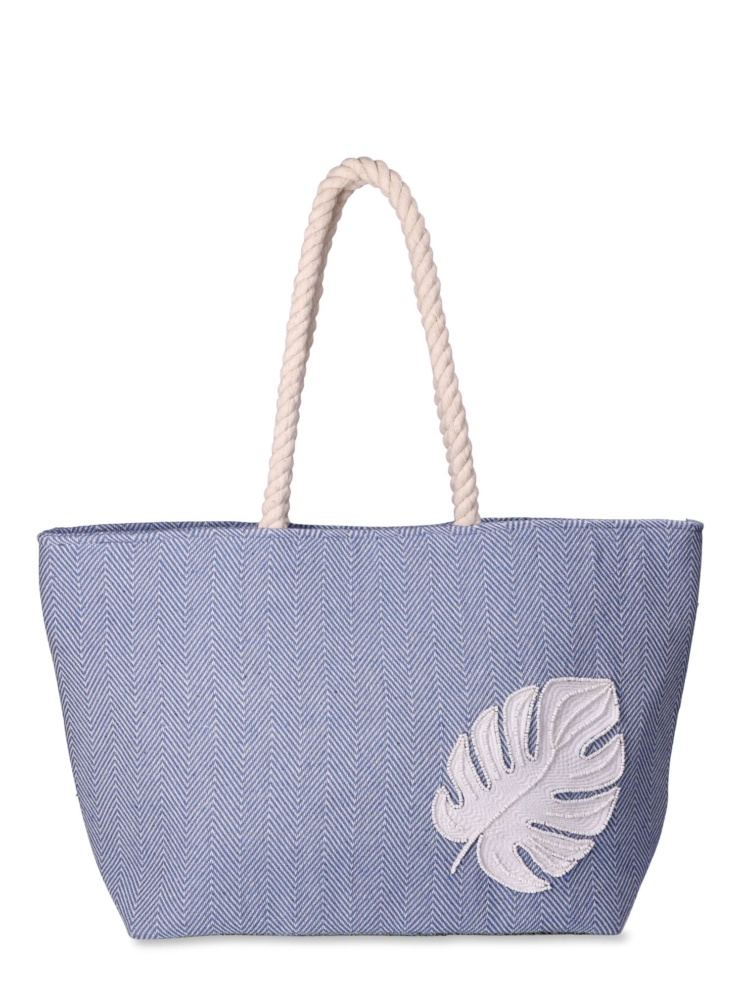 Time and Tru Women's Beach Tote with Rope Handles, Palm Leaf | Walmart (US)