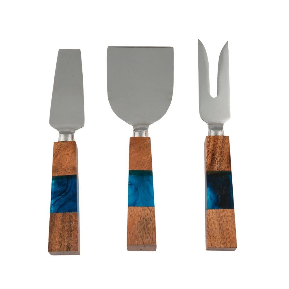 3pk Stainless Steel Cheese Knife Set with Resin Handle Blue - Thirstystone | Target