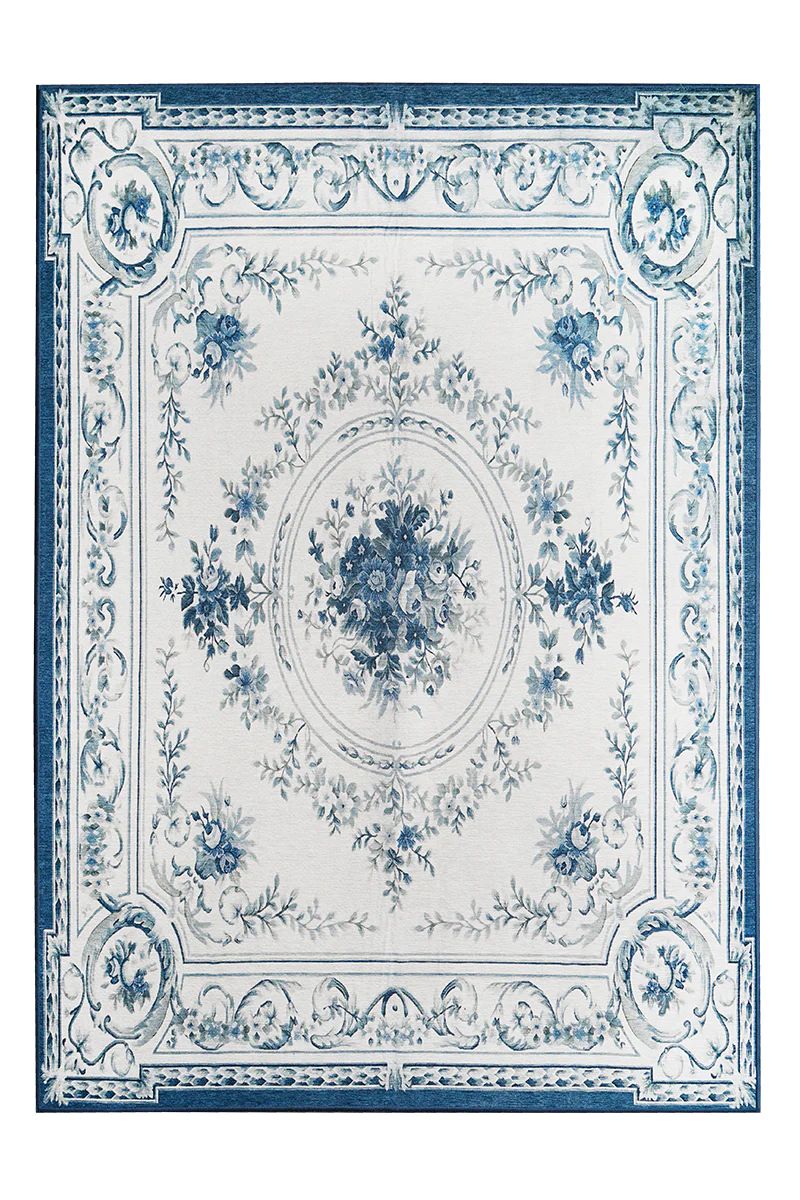 Aubusson Blue Washable Rug | My Magic Carpet