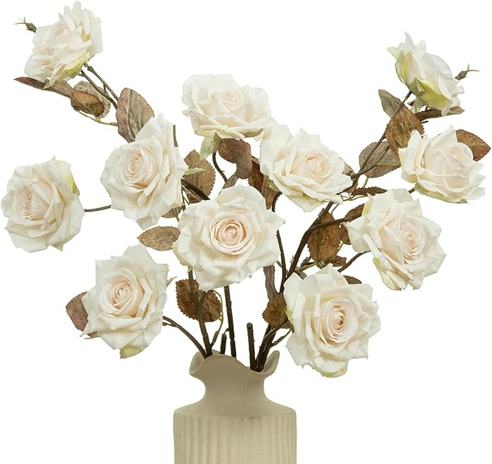 DuHouse 4pcs Artificial Roses Flowers Fake Silk Rose with Long Stem for Flower Arrangement Weddin... | Amazon (US)