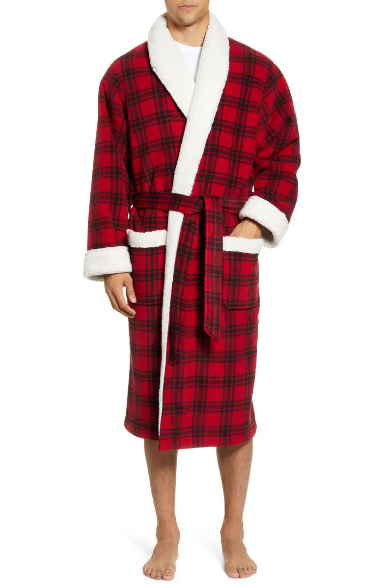 Plaid Fleece Robe with Faux Shearling Lining | Nordstrom