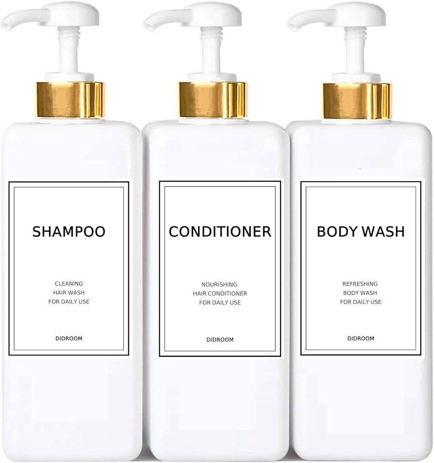 DIDROOM Modern Gold Shampoo and Conditioner Dispenser (21 oz,Pack of 3) Refillable Pump Bottle Se... | Amazon (US)