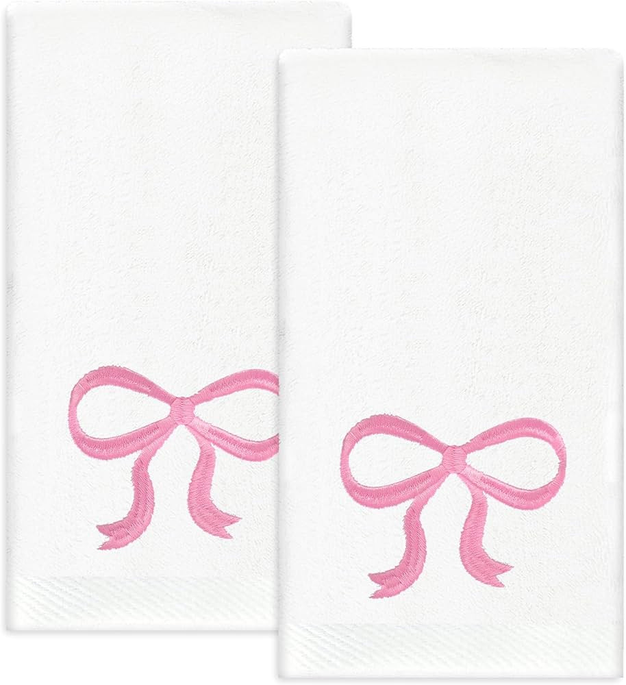 2 Pack Bow Hand Towels Pink Bowknot Embroidered Cotton Dish Towel for Bathroom Hand Drying Kitche... | Amazon (US)