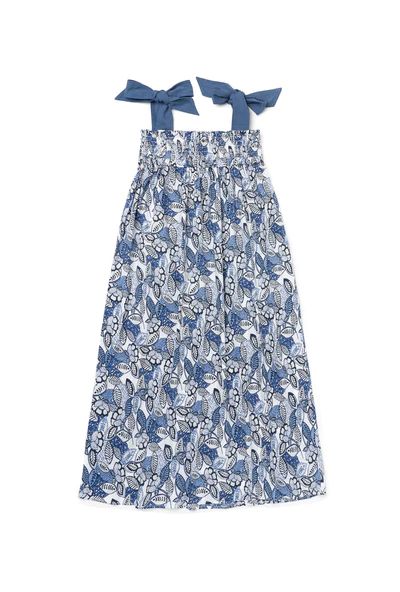 Tie Top MIDI Dress - Blue Leaves | Shop BURU