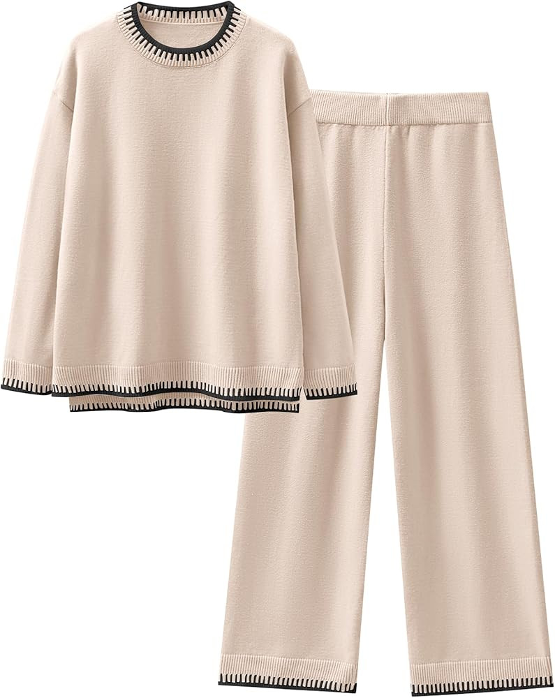 ANRABESS Women Two Piece Outfits Sweater Sets Long Sleeve Knit Pullover Top Matching Wide Leg Pan... | Amazon (US)