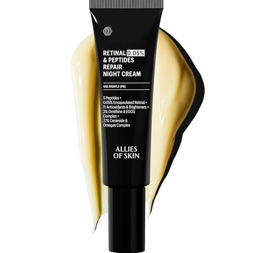 Allies of Skin Retinal 0.05% Peptides Repair Night Cream with 0.05% Encapsulated Retinaldehyde, Peptides, 2% Ornithine, EGCG Complex, 11 Brighteners, Antioxidants, and 7.1% Ceramide & Omegas Complex | Amazon (US)