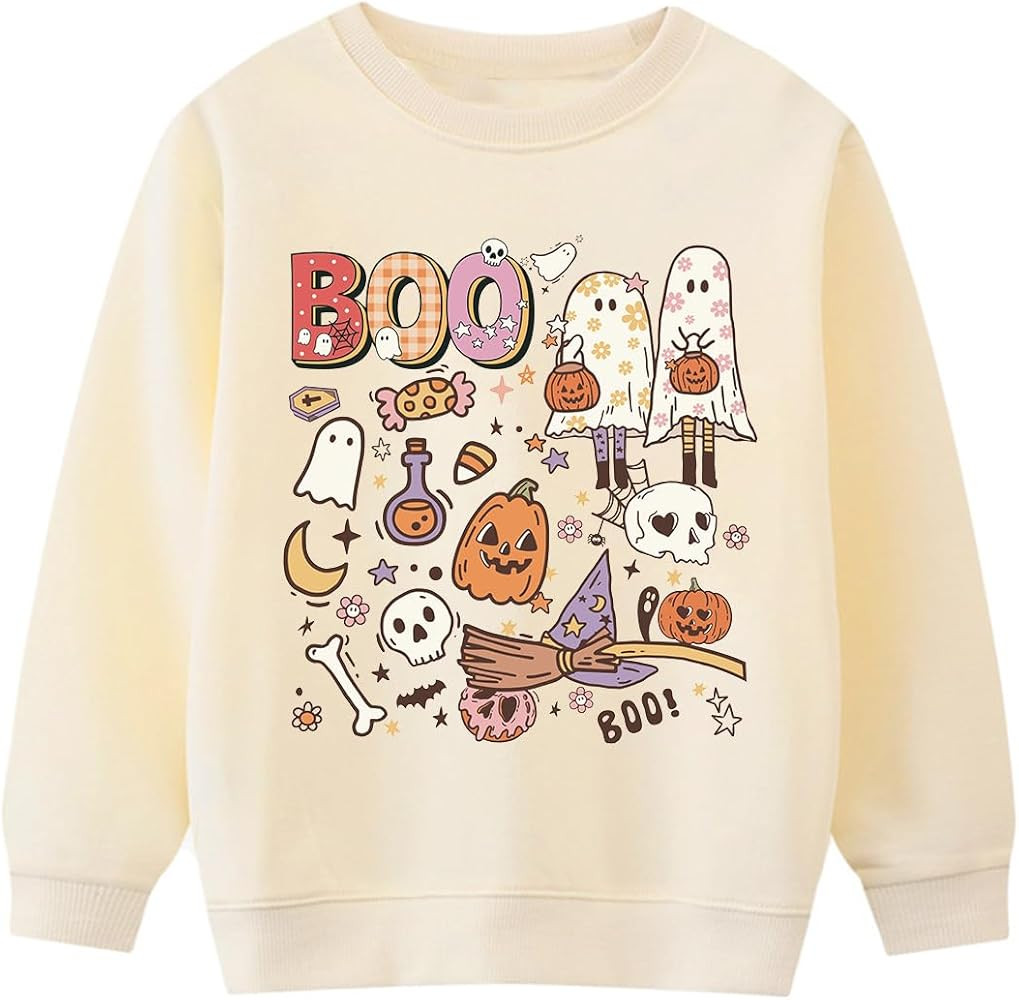 Halloween Sweatshirts for Girls Spooky Ghost Pumpkin Pullover Long Sleeve T-shirt 1-10 Years | Amazon (US)