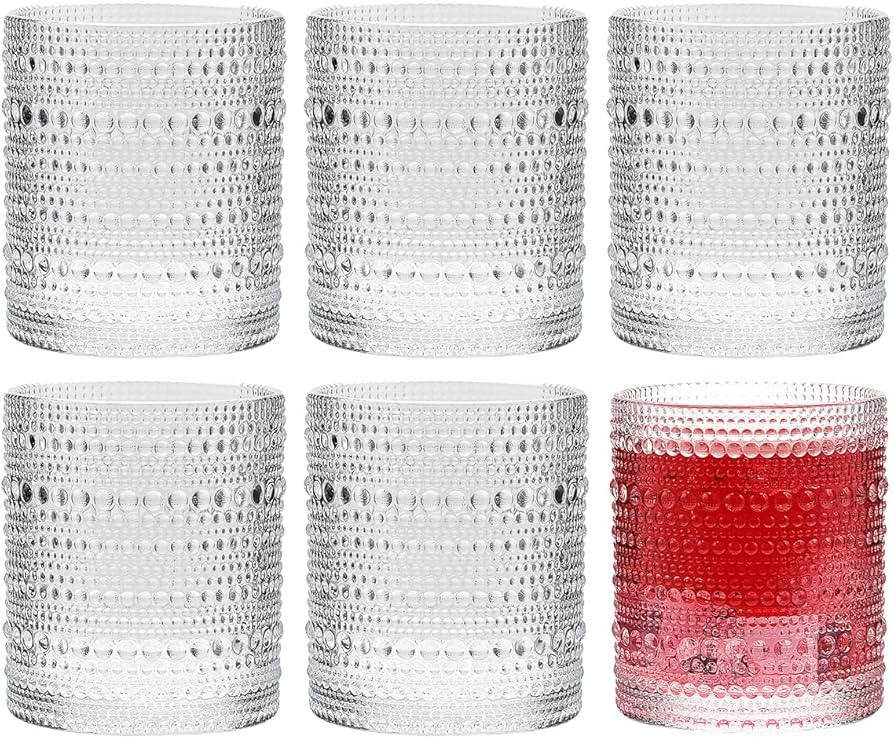Hobnail Drinking Glasses Set of 6, 10oz Beer Glasses Vintage Glassware Embossed Textured Kitchen ... | Amazon (US)