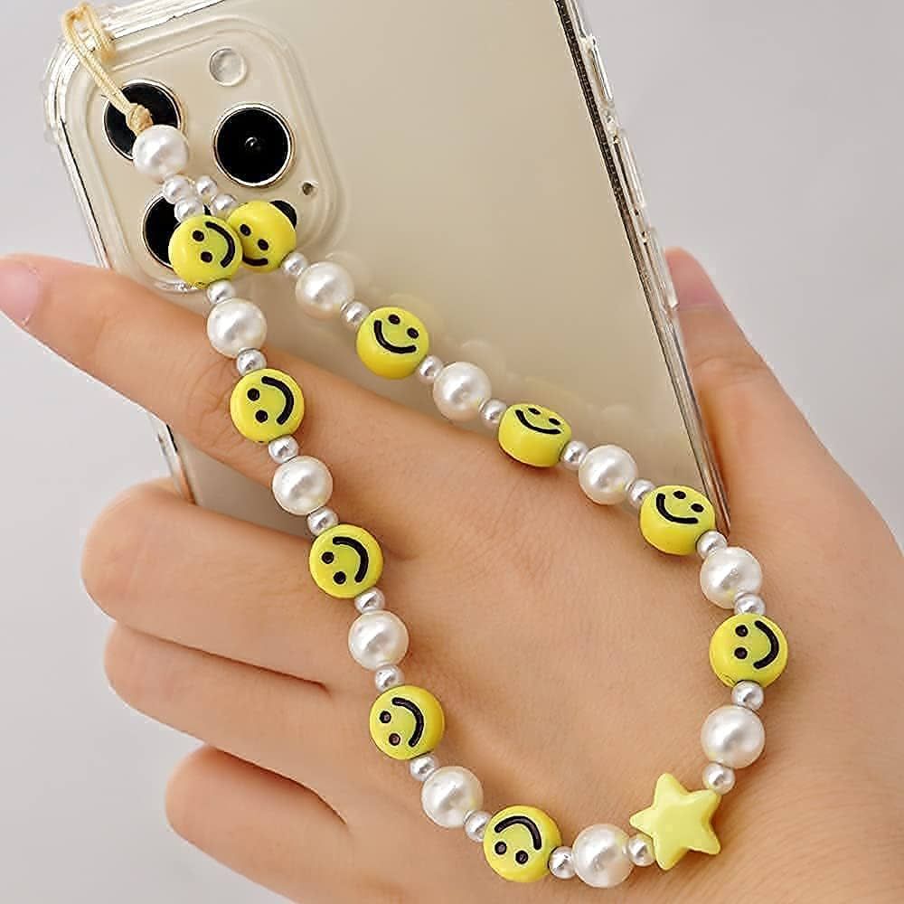 LUSTEMBER Beaded Phone Lanyard Wrist Strap Smiley Face Beaded Handmade Colorful Acrylic Beads Pea... | Amazon (US)
