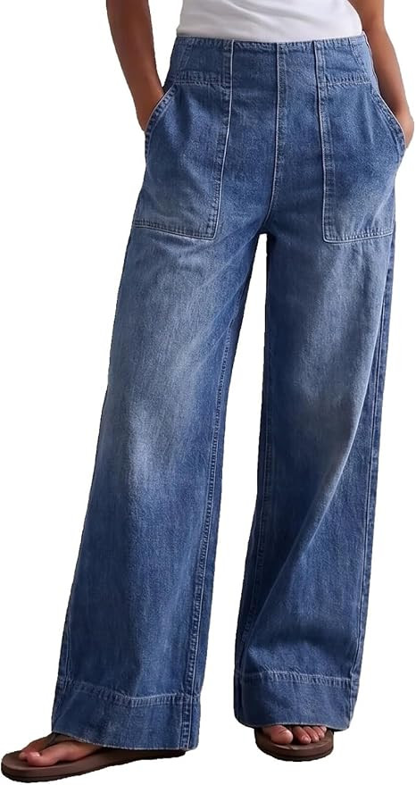 Women's Wide Leg Jeans Baggy Low Mid Rise Pull On Denim Pants Y2k | Amazon (US)