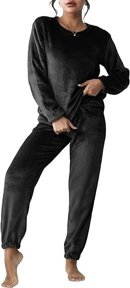 Ekouaer 2023 Women Fleece Pajama Sets Long Sleeve Tops and Pants PJ Sets Joggers Plush Loungewear... | Amazon (US)