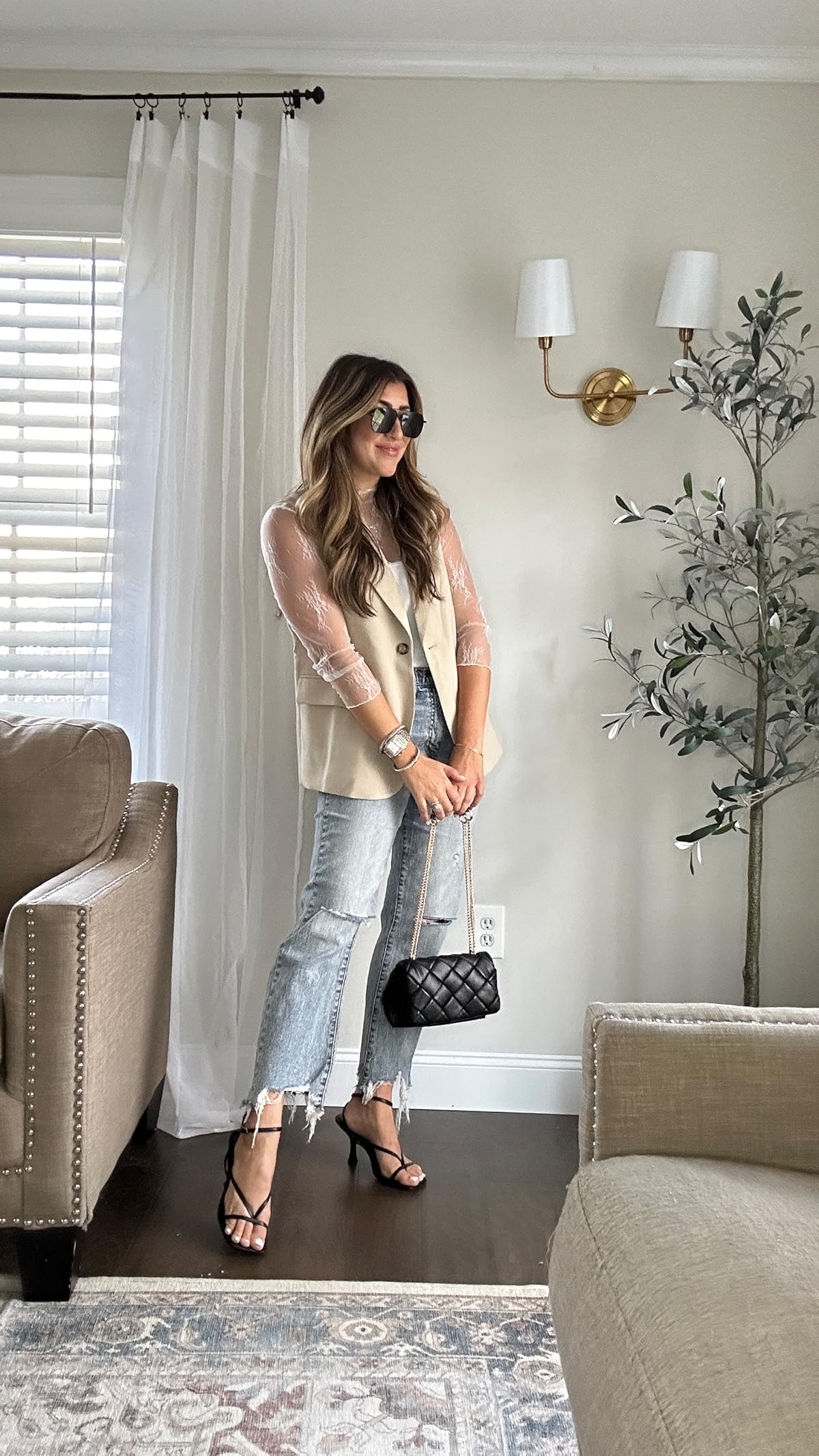 Mina Self Sleeveless Blazer Jackets for Women 2024 Spring Summer Lightweight Casual Solid Open Front Work Office Vest | Amazon (US)