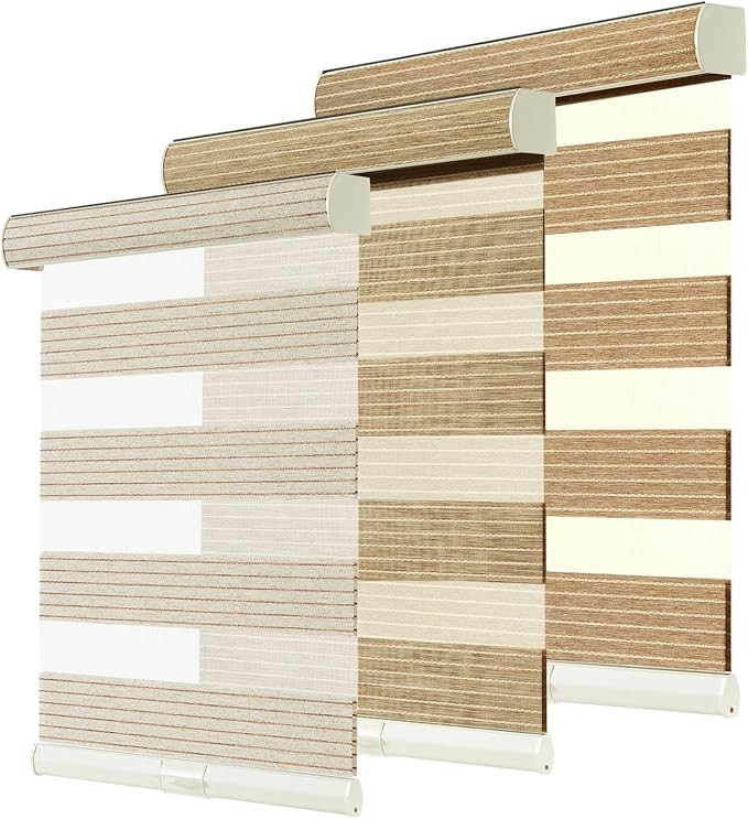 Natural Woven Zebra Blinds for Windows Cordless Roller Shades Light Filtering Thermal Insulation ... | Amazon (US)