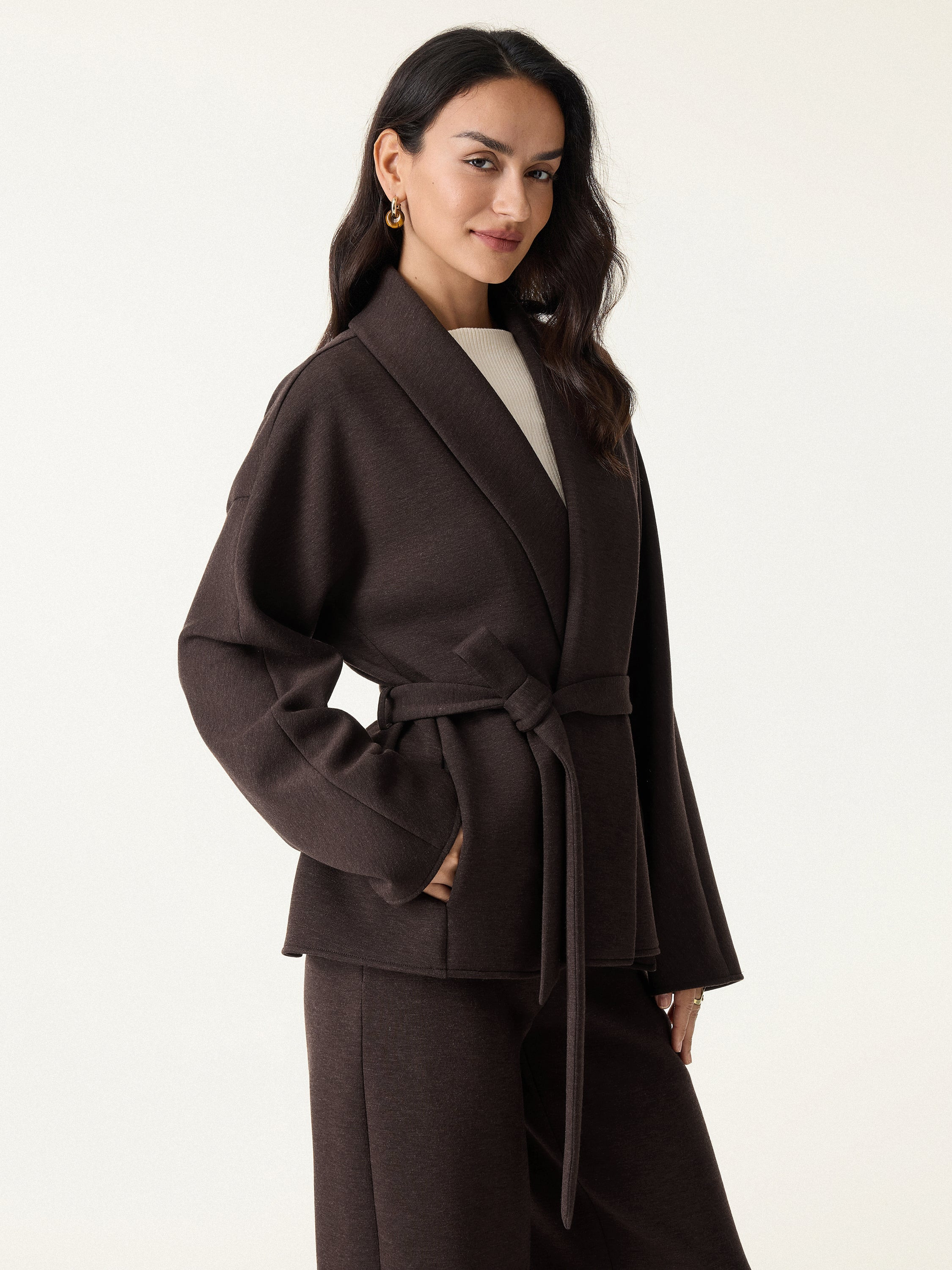 Timeless Shawl Neck Belted Outerwear with Pockets | OGLmove