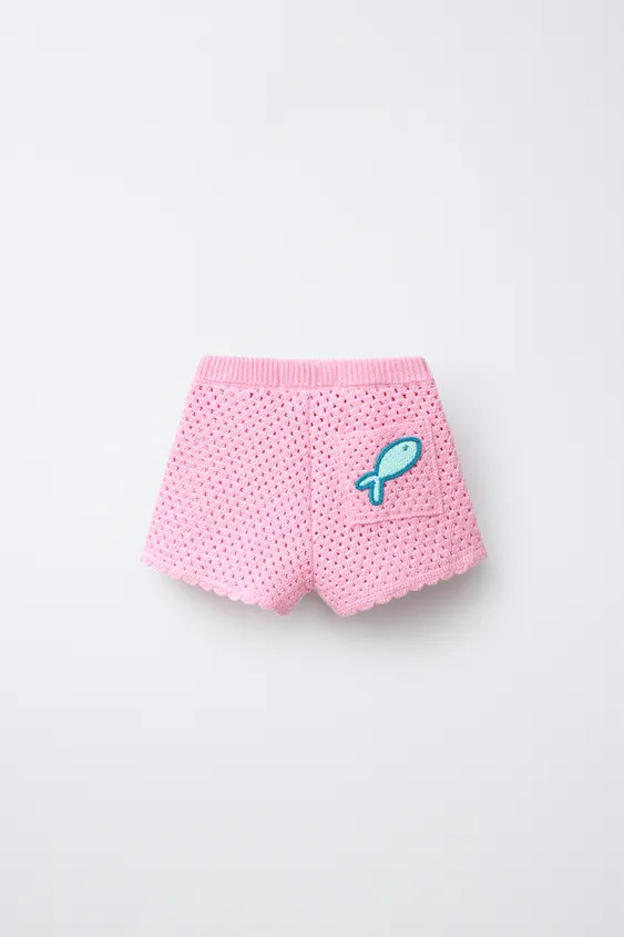 CROCHET KNIT SHORTS WITH FISH EMBROIDERY | Zara US