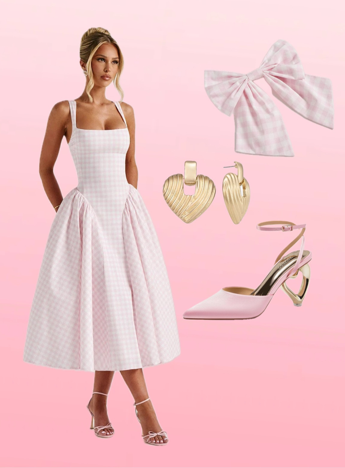 Baby doll valentine dress for women, pink plaid dress, slimming dress, date night outfit, date night ootd, outfit inspo valentine, golden heart earrings, shoe crush, pink heels, pink bow

#LTKMostLoved #LTKShoeCrush #LTKStyleTip