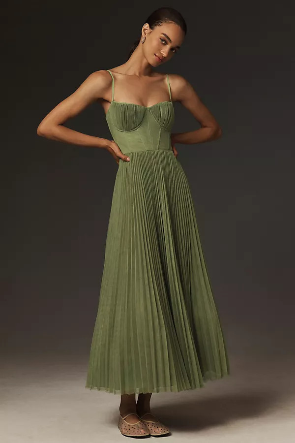 Amara Corset Pleated Tulle Fit & Flare Midi Dress | Anthropologie (US)