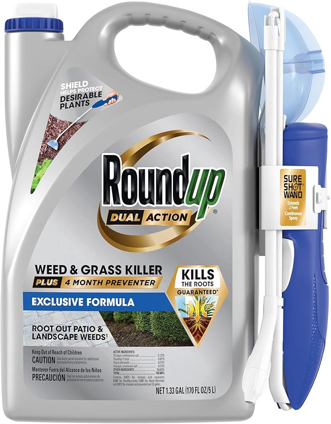 Roundup Dual Action Weed and Grass Killer Plus 4 Month Preventer with Sure Shot Wand, 1.33 gal. | Amazon (US)