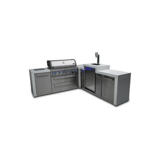 Deluxe Series 6-Burner L-shaped Outdoor Kitchen Propane Natural Gas Grill Island with 3-tap Kegerator in Stainless Steel | The Home Depot