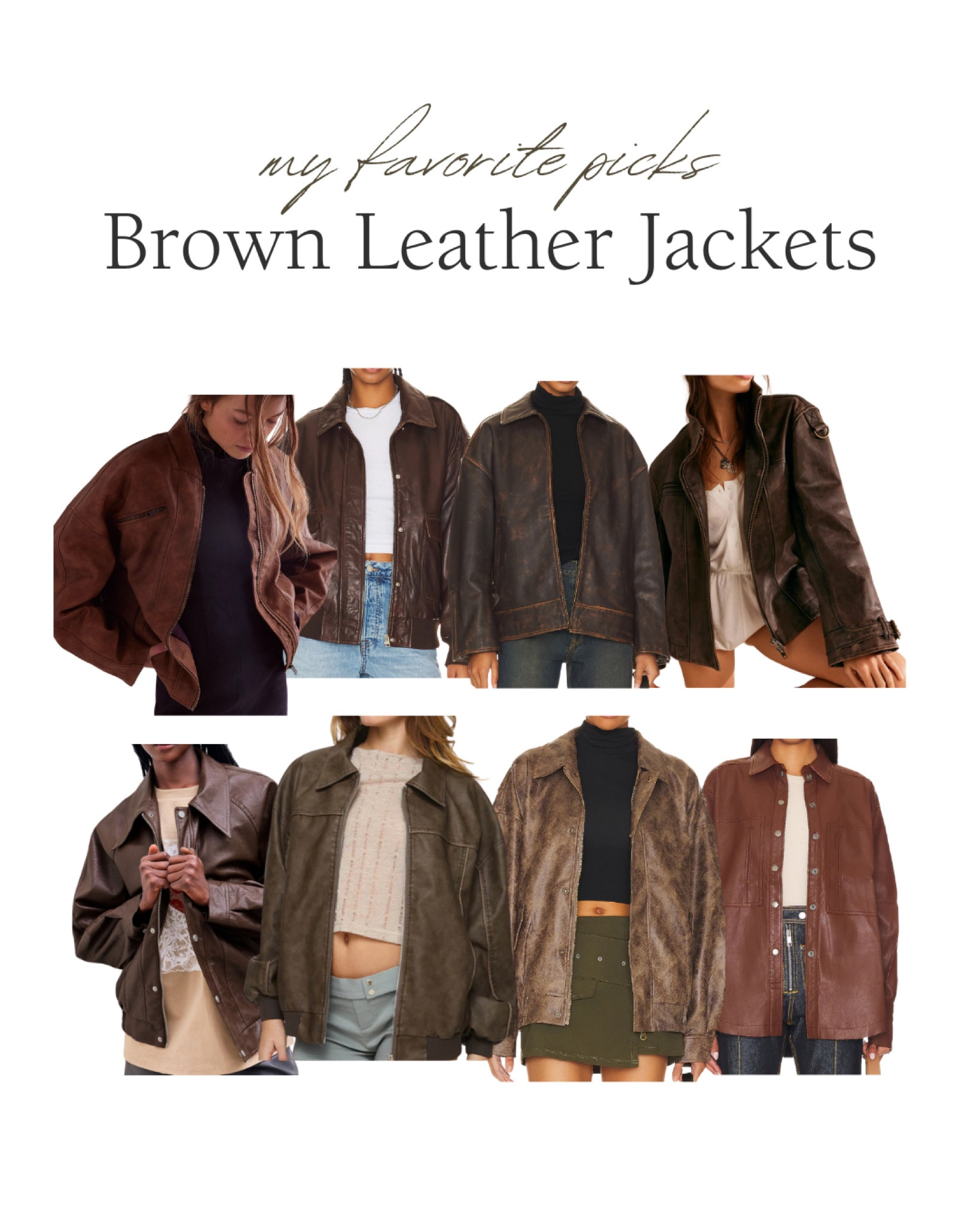 My top picks for a brown leather jacket, perfect investment to your timeless capsule wardrobe - especially this year being that brown is the color of the season and oversized leather jackets are a huge trend! All different price points here! From $40-$600+, there is something for everyone! 