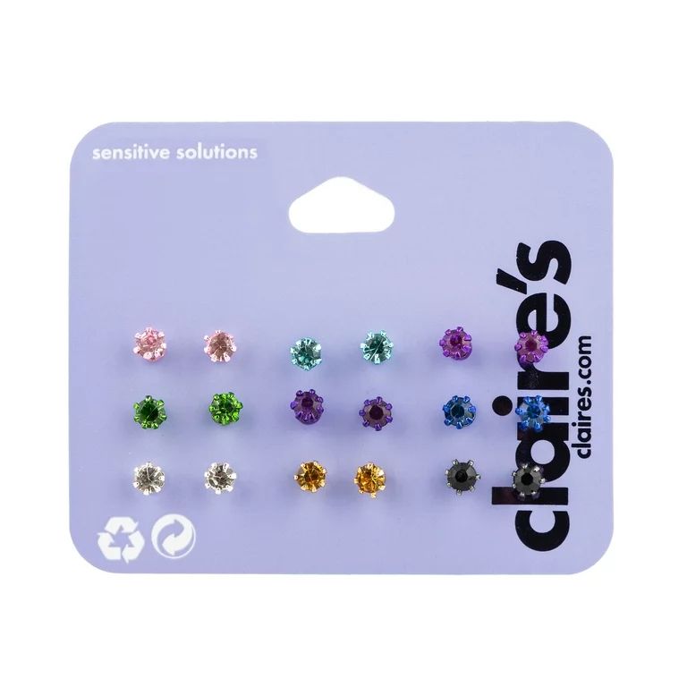 Claire's Girls' Rainbow Embellished Stud Earrings Set, Post Back, 9 Different Colors, 9 Pack, 042... | Walmart (US)