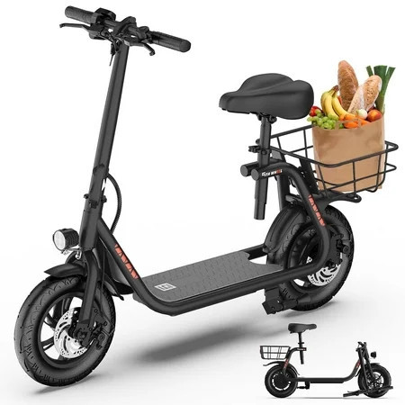 5TH WHEEL W18S 450W Motor Electric Scooter for Adults with Seat and Carry Basket, 36V 20Miles Range & 15.5Mph, 12" Foldable E Scooter for Commuting | Walmart (US)