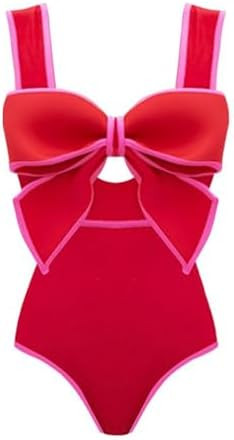 FLAXMAKER Bow Front Cut Out Color Block One Piece Swimsuit and Skirt | Amazon (US)