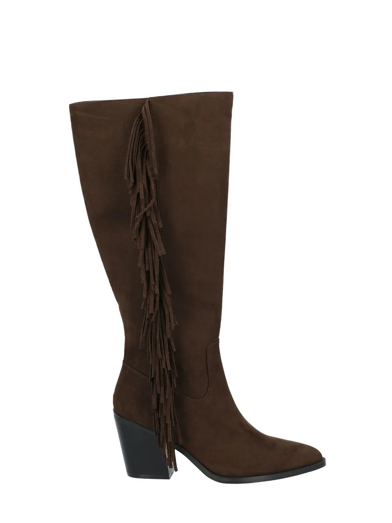 Time And Tru Women's Faux Suede Tall Fringe Boots | Walmart (US)
