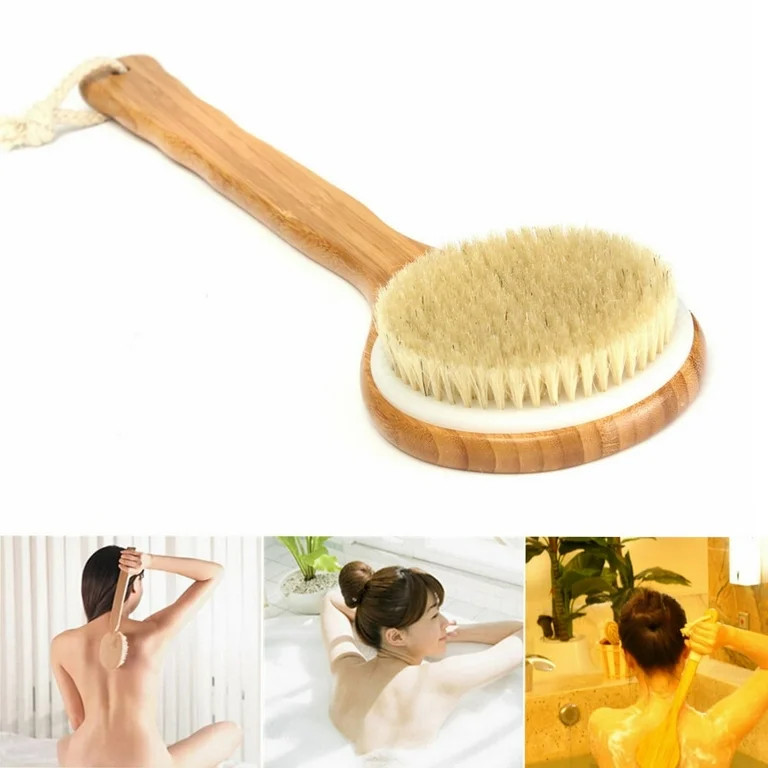 15.7" Bath Brush Natural Bristle Exfoliating Shower Brush Wooden Brush Back Body Massager Shower ... | Walmart (US)