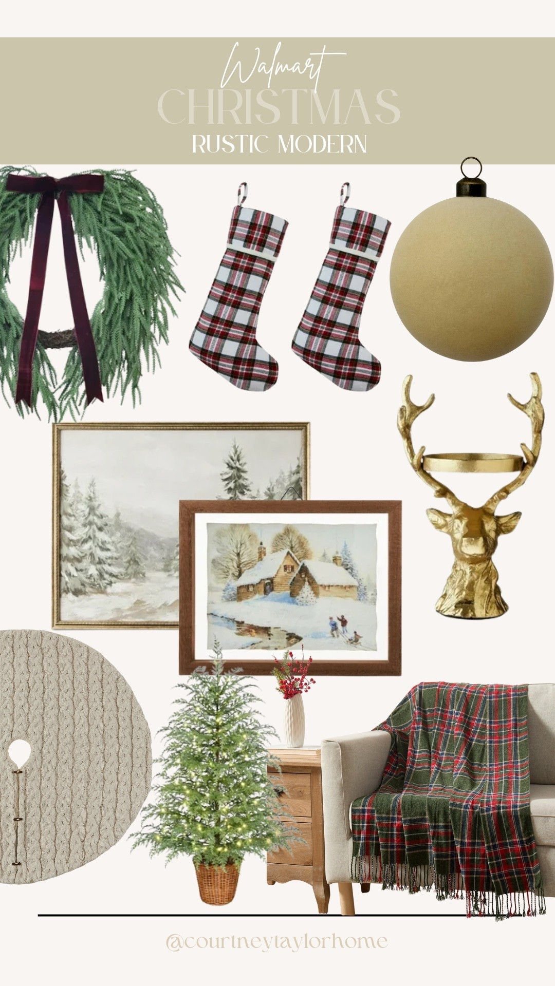 Walmart Rustic Modern Christmas Decor. I love this look of simple neutral and wood tones, plaids, and simple greenery. 

#LTKFindsUnder100 #LTKHome #LTKHoliday