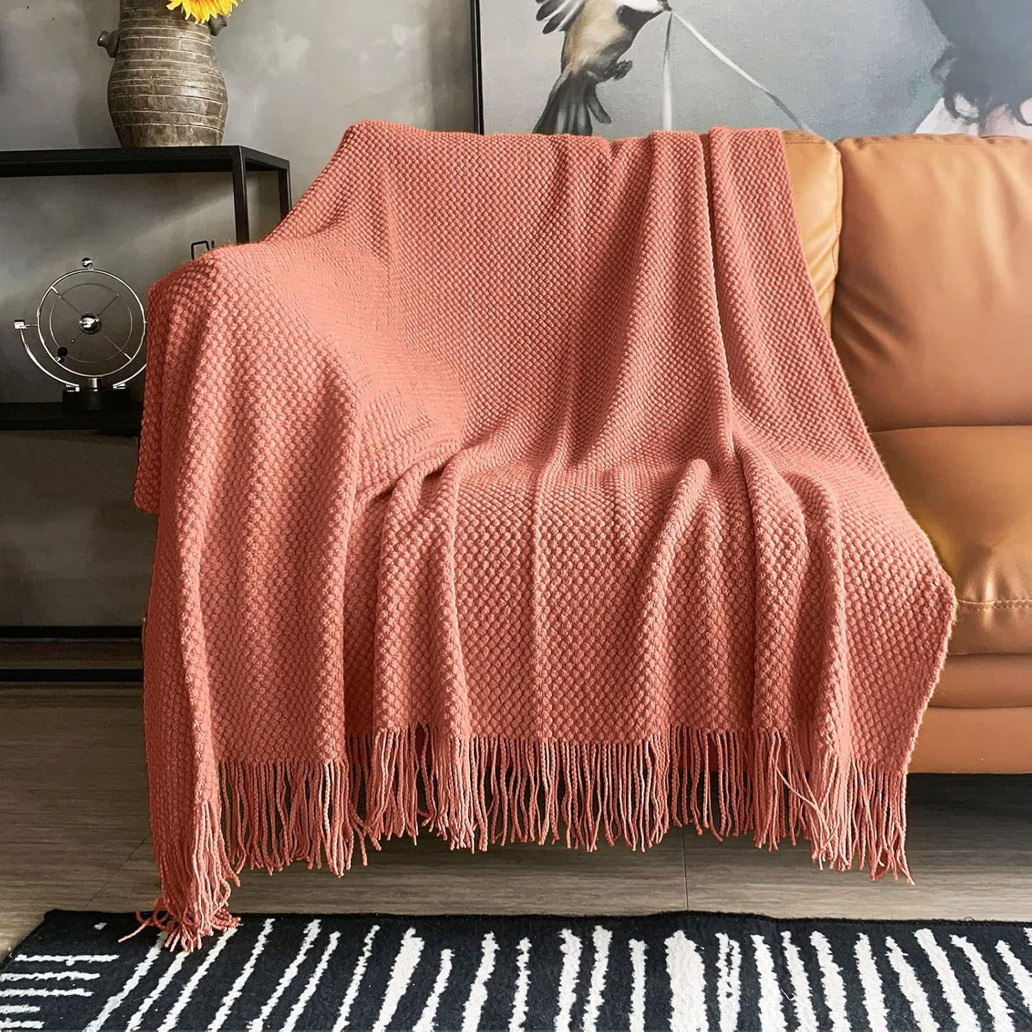 LOMAO Knitted Throw Blanket with Tassels Bubble Textured Lightweight Throws for Couch Cover Home ... | Amazon (US)