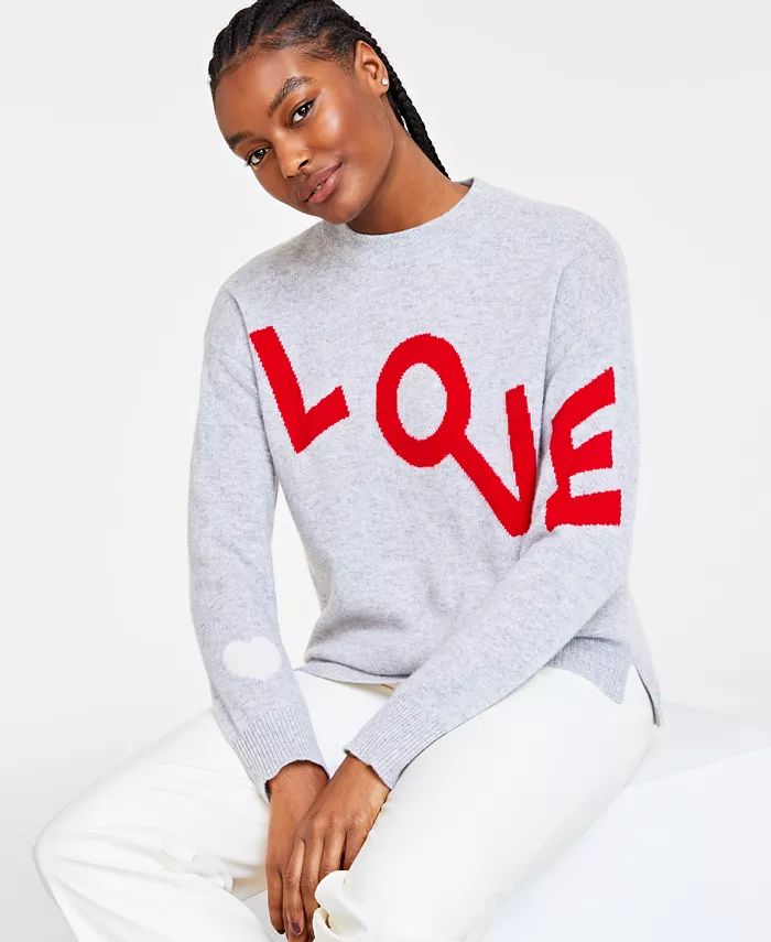 Women's Love Crewneck 100% Cashmere Sweater, Created for Macy's | Macy's