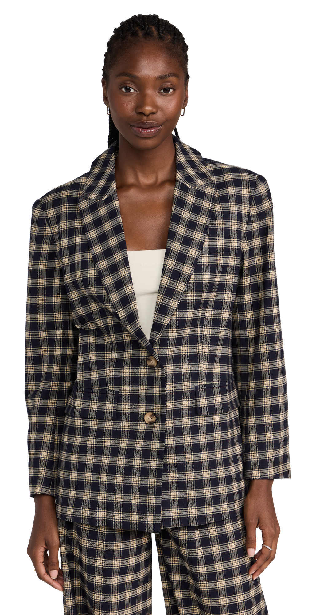 Something Navy Plaid Oversized Blazer | Shopbop