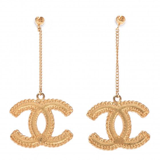 CC Drop Earrings Matte Gold | Fashionphile