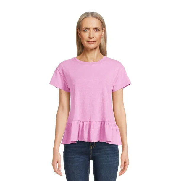 Women's Time and Tru Short Sleeve Washed Peplum Top | Walmart (US)