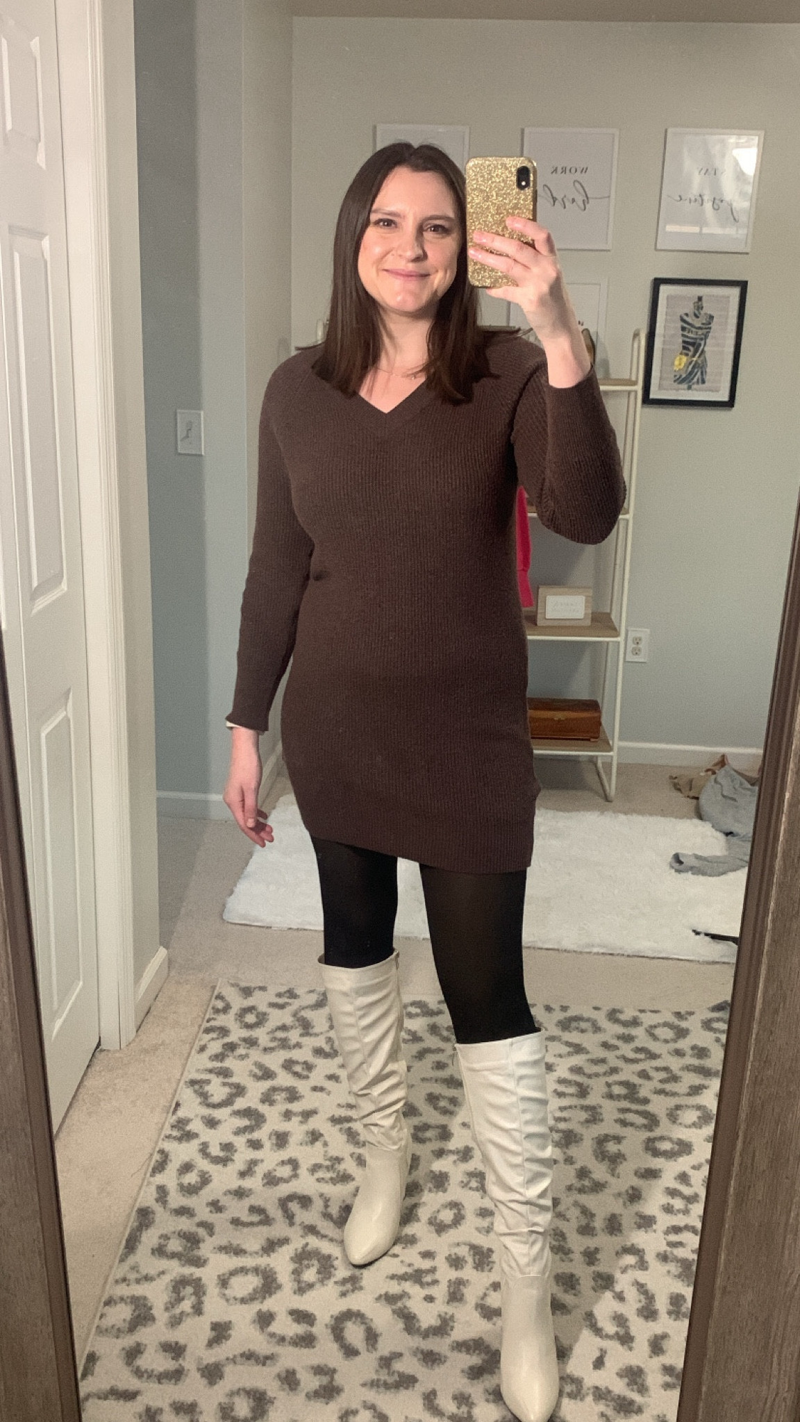 Old navy sweater dress- perfect winter outfit! Paired it with the fleece lined leggings that look sheer and shein boots! White boots

#LTKmidsize #LTKsalealert #LTKfindsunder50