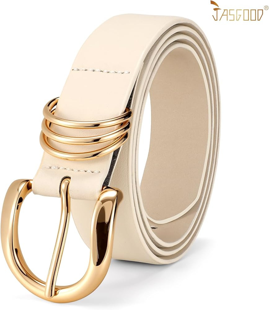 JASGOOD Women's Leather Belts with Gold Buckle Fashion Ladies Leather Waist Belt for Jeans Dress | Amazon (US)
